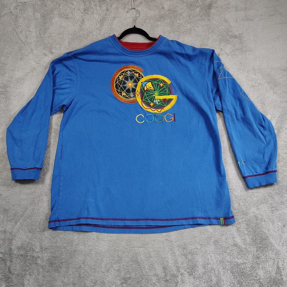 Coogi Vintage‎ Mens 3X Long Sleeve Pullover Shirt Embroidered Blue World Travel